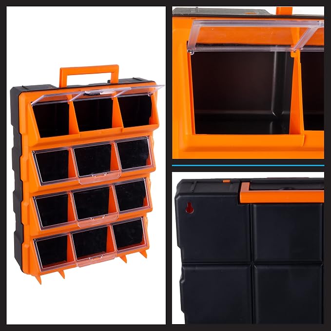Stalwart Plastic Storage Drawers for Garage Organization, Black | 12-Bin Screw Organizer - Craft Cabinet for Hardware, Crafting Supplies, or Toys - Image 8