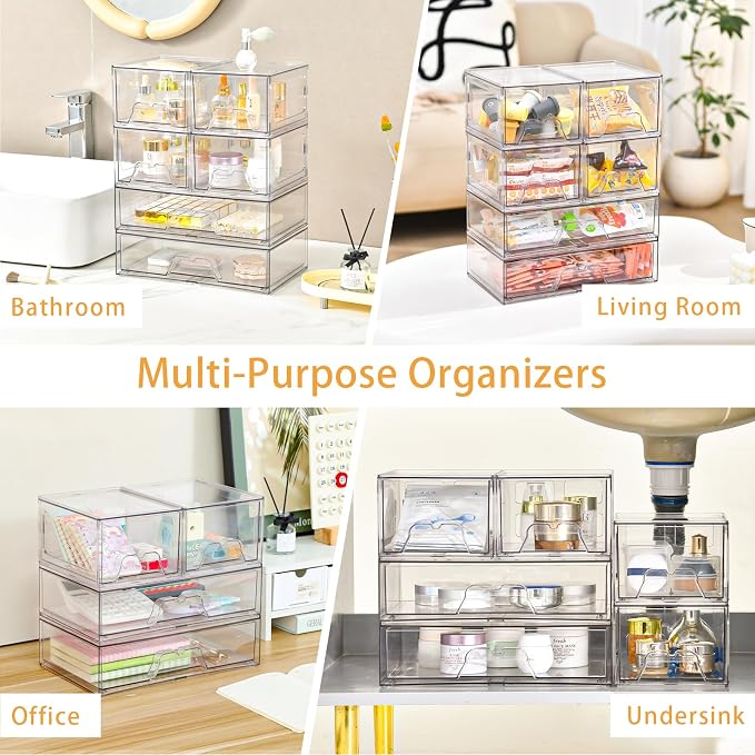 4 Pack Stackable Storage Drawers, Clear Acrylic Organizer, Makeup Organizer | with Pull-out Drawer,Pantry Organization for Beauty Supplies,Ideal for Vanity, Bathroom,Cabinet - Image 6