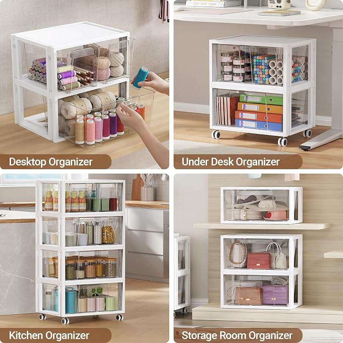 Stackable Storage Drawer Carts, Extra Large Bins 3 Tier 3 Drawers | Smooth Pull-Out Drawers, Clear Plastic Storage Organizer Container For Home Office Bedroom Bathroom Art Crafts Under Desk - Image 9