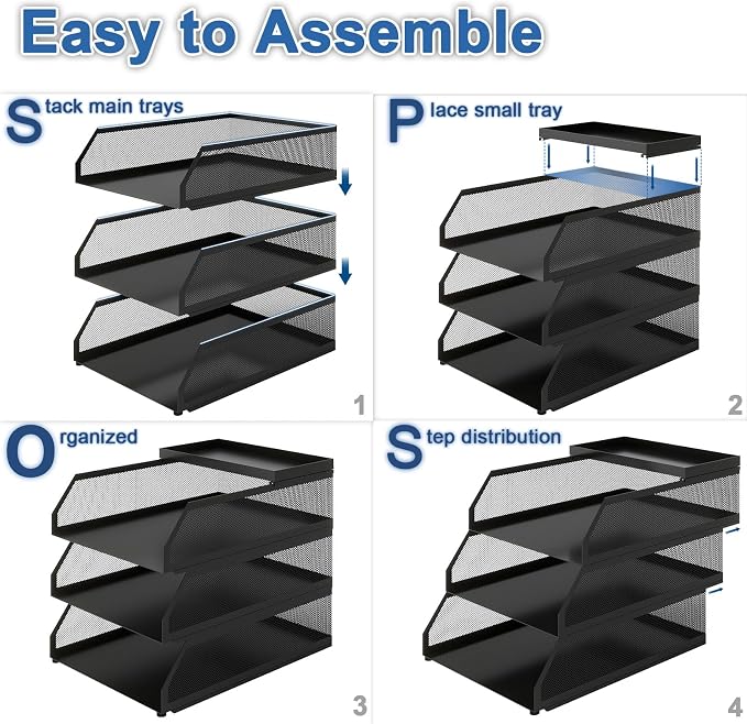 Natwind 3-Tier Stackable Metal Mesh Desk Paper Tray Organizer,Black | Letter Tray For Paper Storage,Desktop Accessories for Office Supplies,File Document Holder For Home School Classroom - Image 8