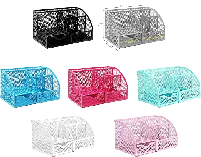 Exerz Desk Organizer 7 Compartments Metal Mesh Pen Holder Turquoise | Fresh Desktop Storage for Notes Clips Scissors Rulers Craft Tools Makeup Study Supplies and Home Use - Image 9