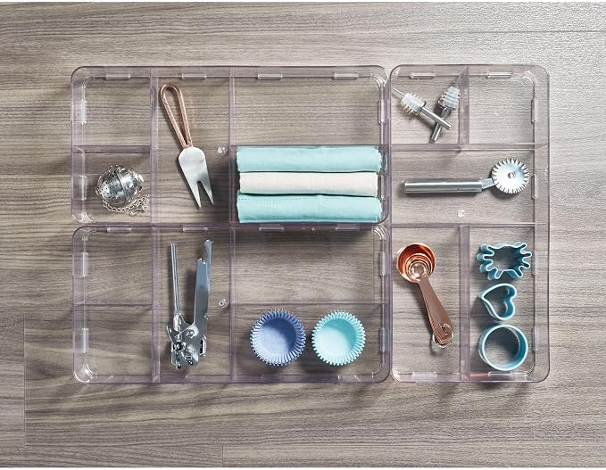 iDesign Interlocking 5-Section Drawer Organizer, Clear | For Kitchen, For Bathroom, For Desk Drawers - Image 7
