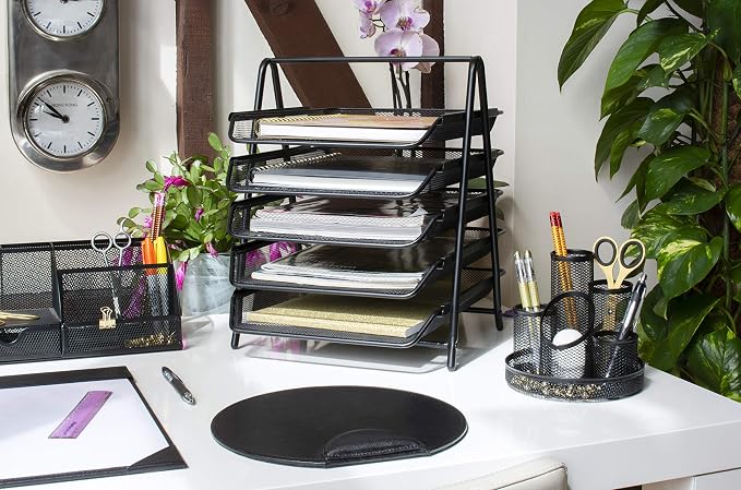 OSCO Black Wire Mesh 5 Tier Letter Tray | A4 | Desk File Organiser | Paper Storage | Office Document Sorter | Paperwork Filing | Easy Assembly | H37.3 x W29.5 x D34.0 cm | - Image 8