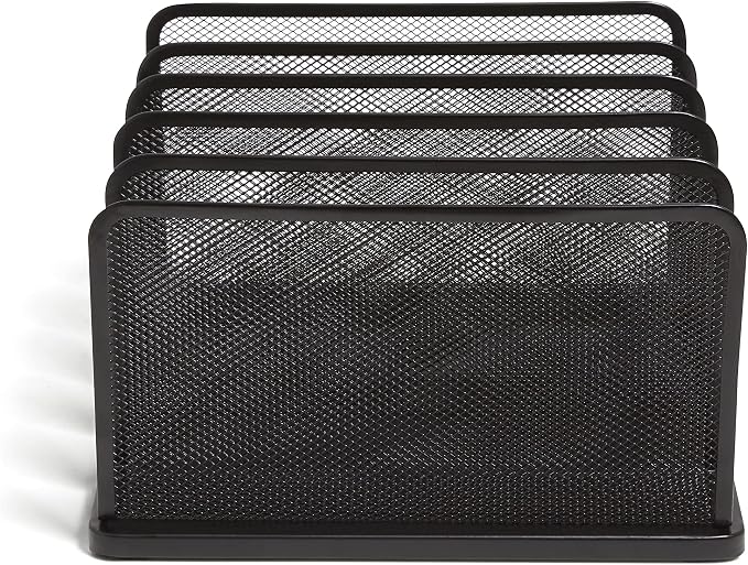 TRU RED Wire Mesh File Organizer, 5‑Compartment, Matte Black – Vertical Desktop Sorter for Files, Folders & Mail - Image 4