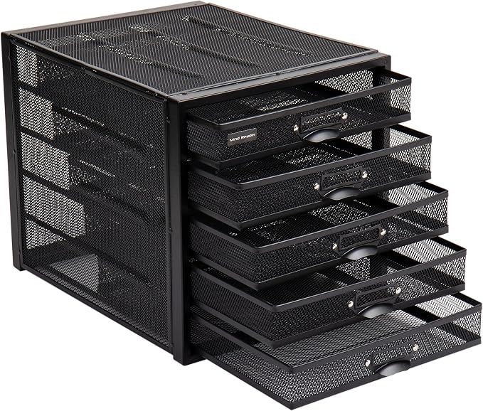Mind Reader File Storage Drawers, Desk Organizer, Multi-Purpose, Crafts, Office, Metal Mesh, 11"L x 14"W x 11"H, Black, 5 Drawer - Image 7