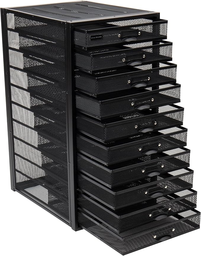 Mind Reader 10-Drawer Desk Organizer for Office Supplies, Crafts, Mail Sorting & More, Metal Mesh, Black - Image 10