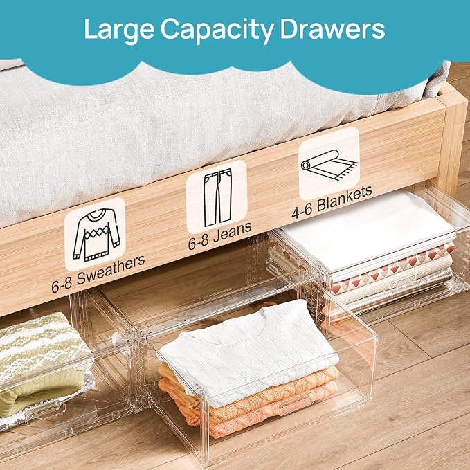 Vtopmart 6 Pack Large Clear Stackable Storage Drawers 23QT | Easily Assemble Plastic Closet Storage Bins, Dust-Proof UnderBed Organizer for Clothing, Sweater Organization - Image 7