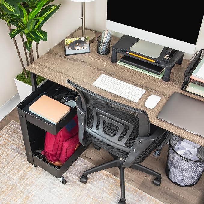 Mind Reader Under Desk Rolling Cart, 2-Tier Steel Utility Organizer, No Assembly Required, 12" L x 20" W x 23.5" H, Black - Image 7