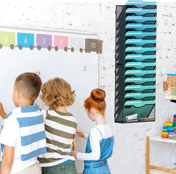 Gawerk 15-Tier Wall File Organizer Hanging Wall File Holder Wall Mount Paper Folder Organize, Mesh Magazine Document Mail Organizer Wall Organizer for Office School Home, Black - Image 7