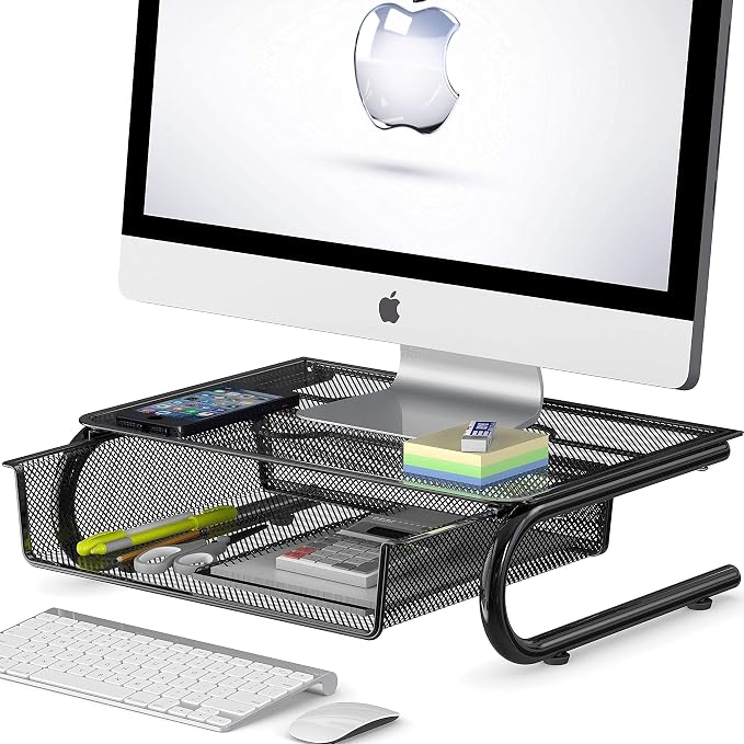 SimpleHouseware Metal Monitor Stand Riser with Drawer + Mesh Monitor Riser with Drawer - Image 3