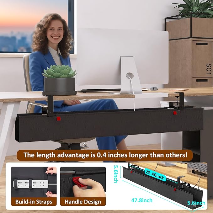 48" Gaming Under Desk Cable Management Tray, Black No Drill Cord Organizer for PC Setup, Large Anti-Sag Wire Hider, Stealth Cable Management Net for Battlestation (Black, 47.8") - Image 7
