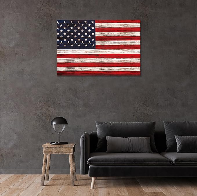 SKASNFAI Rustic American Flag Wall Art Motivational Patriotic US Flag Office Canvas Posters for Living Room Picture Artwork Bedroom Dorm Wall Decor (16L x 24W)