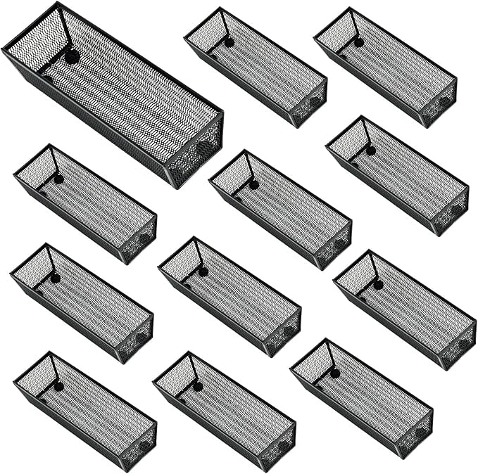 Neudeco Silverware Organizer, Black, 9 x 3 x 2 inch, Pack of 12 | Mesh Drawer Organizer, Metal Construction, For Kitchen Utensils & Flatware, Multi-Purpose Use - Image 8