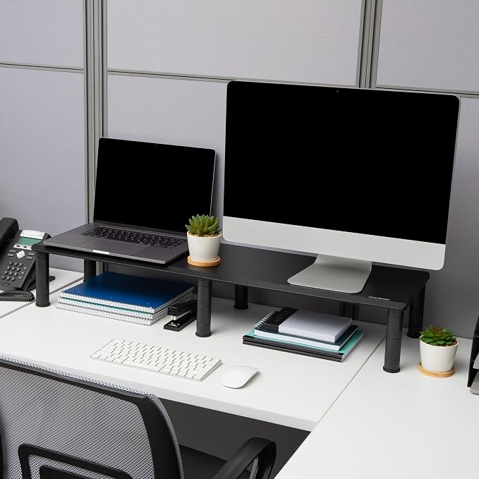 Mind Reader Dual Monitor Stand, Height Adjustable, Desktop Organizer, Laptop Riser, Office, 38.5"L x 11"W x 2.55-6.5"H, Black - Image 7