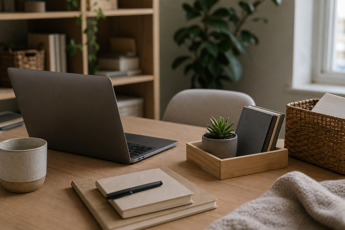 Unbranded close editorial detail featuring practical work-from-home routines