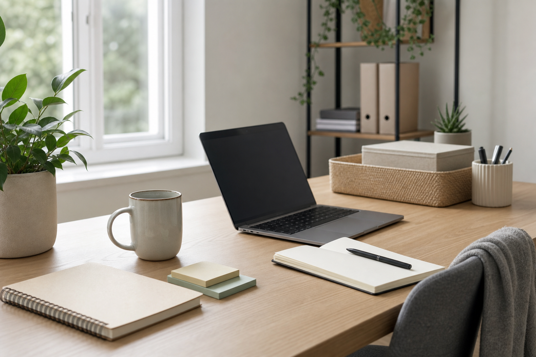 Unbranded close editorial detail featuring practical work-from-home routines