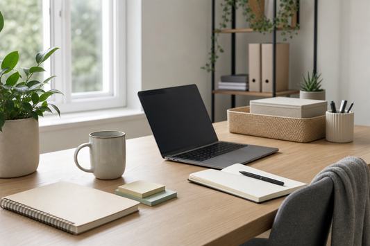 Unbranded close editorial detail featuring practical work-from-home routines