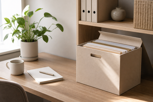 Unbranded organized spatial layout featuring practical document storage