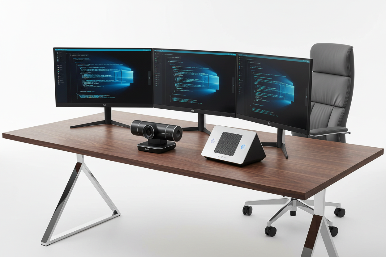 Professional equipment over $300 including BenQ programming monitors, PTZ conference systems, and enterprise storage