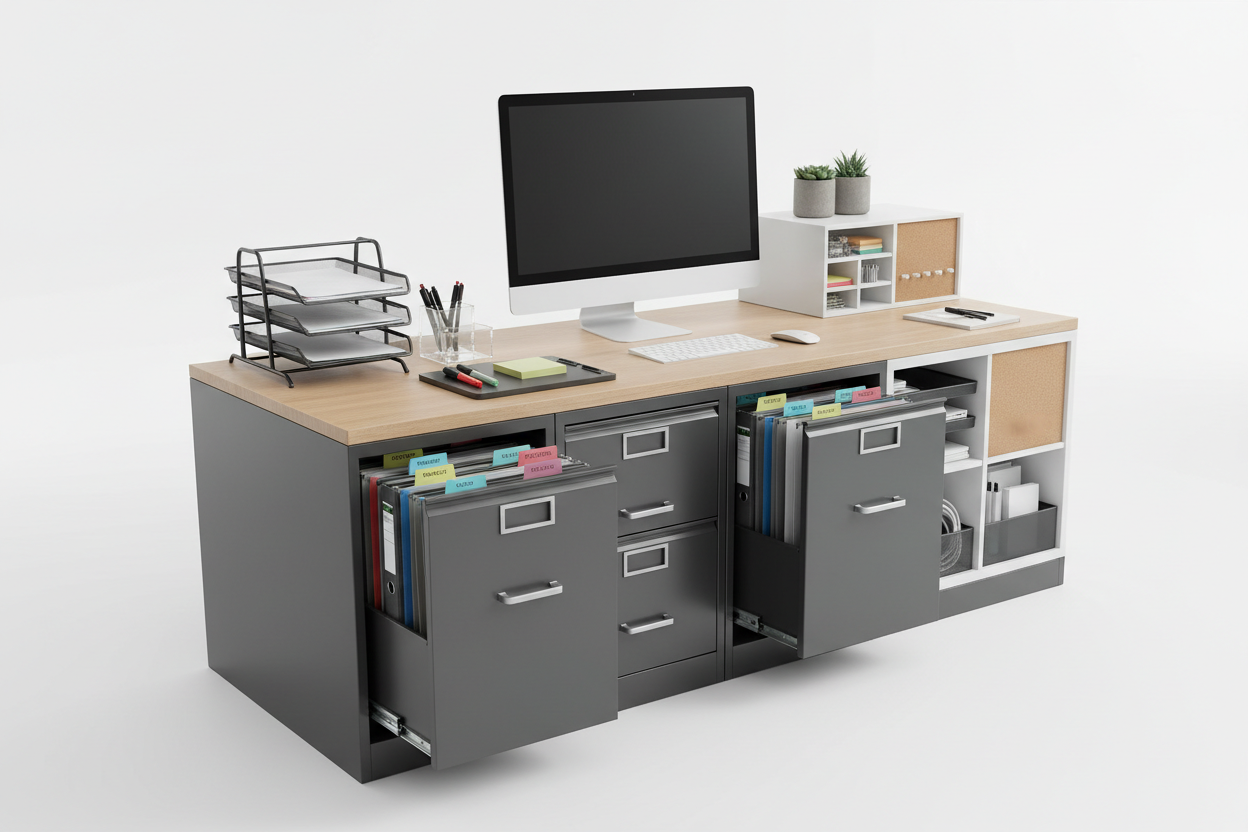 Home office organization with file cabinets, desk organizers, lockable filing cabinets, and storage solutions