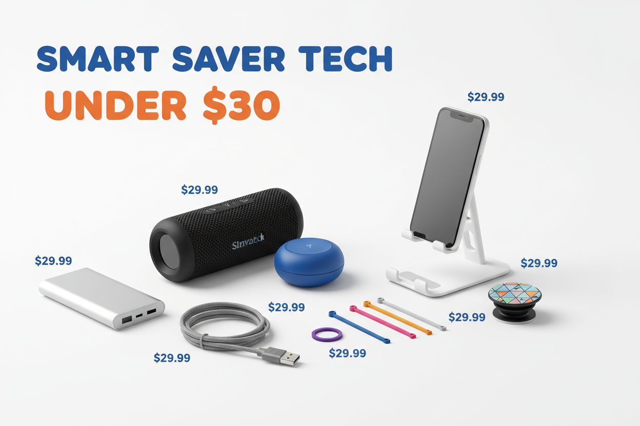 Quality tech and accessories under $30 including Bluetooth speakers, desk accessories, cables, and gadgets