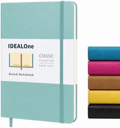 IDEALOne Dotted Hardcover Leather Journal Notebook Lined–A5 (5.7x8), College ruled Journaling Notebooks,160 pages, 100GSM Thick Paper, Journal for Women, Men, Notebooks for Work, Journals for Writing(Mint) by IDEALOne