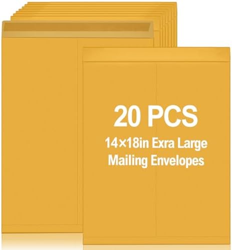 Motipuns 20 Pcs 14'' x 18'' Large Mailing Envelopes with Gummed Flaps by Motipuns