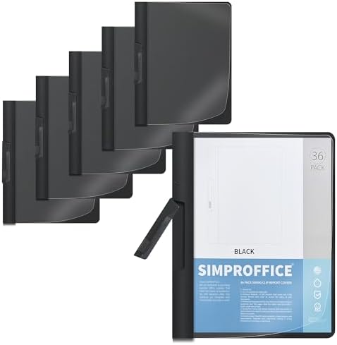 36 Pack Report Covers with Swing Clip, Black, Letter Size by SIMPROFFICE