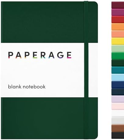 PAPERAGE Blank Journal Notebook, (Dark Green), 160 Pages, Medium 5.6 in x 8 in - 100 GSM Thick Paper – Hardcover Journaling Notebook for Work, School, Note Taking or Sketching by PAPERAGE