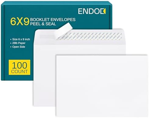 6x9 Booklet Envelopes - 100 Pack - Self Seal White Letter Mailing Envelopes With Peel & Seal Closure - Open-Side, 28 Lb Paper - Plain for Business and Personal Use by EnDoc