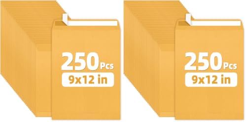 SUNEE 9 x12 Manilla Envelopes, 28lb Brown Kraft, Ultra Strong Quick-Seal Security Catalog Mailing Envelopes for Flat Letter Size Documents or Photos, 250 Count (Pack of 2) by SUNEE