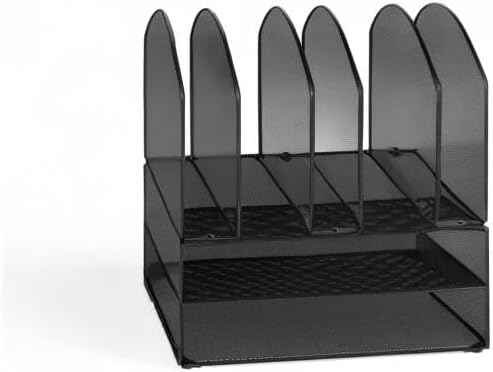 Safco Products Onyx Desk Organizer - 2 Horizontal, 6 Upright Sections - Black - Metal - Tabletop Desktop Organizer - Office & School Supplies - Letter Trays & Stacking Supports - Image 3