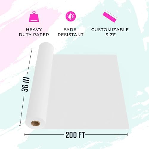 Bryco Goods 36" x 2400" (200') White Kraft Paper Roll - Made in USA - Craft Paper for Bulletin Board Art Table Covering Drawing Gift Wrapping Bouquet Packing Parcel 80GSM - Image 2
