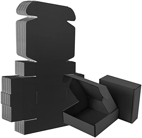 25 Pack Small Shipping Boxes Black Corrugated Cardboard Box 6x4x3 inches，Corrugated Box for Packaging Small Business,Mailing Packing Literature Mailer,Shipping Gift Boxes by AIYUNNI
