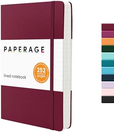 PAPERAGE Lined Journal Notebook, Hardcover Journal for Women & Men, 252 Pages, (5.6 in x 8 in), College Ruled Journaling Notebook for Work, School Supplies & Note Taking, (Burgundy) by PAPERAGE