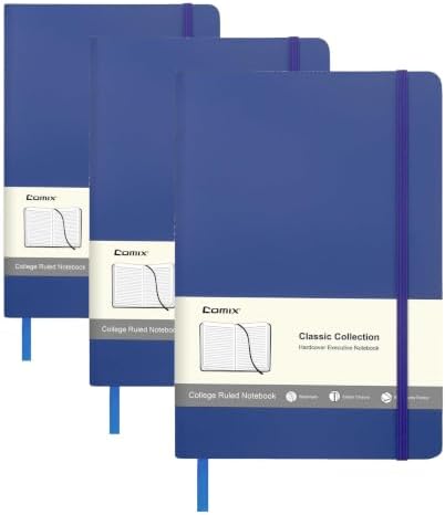 Comix Lined Journal Notebook for Women Men, Journaling Notebooks for Office School Home, 240 Pages, 5.5" x 8.3", College Ruled, A5, Hardcover, Navy Blue (Pack of 3) by Comix