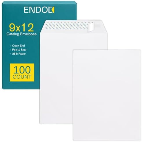9x12 Envelopes Self Seal - 100 Pack - Open End White Mailing Envelopes for Catalogs, Presentations, Oversized Documents - Self Sealing Envelopes with Peel and Seal Closure - 28lb Heavyweight Paper by EnDoc