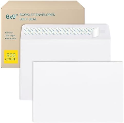 6x9 Booklet Envelopes - 500 pack - Self Seal Mailing Letter Envelopes with Peel & Seal Closure - Open-Side 6x9 Envelopes - 28 lb Paper - Plain Bright White for Business and Personal Use by EnDoc