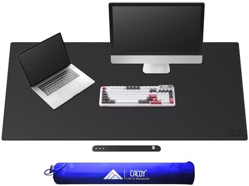 Cacoy 51" x 24" Leather Desk Mat Protector, Waterproof Desk Blotters, Black by Cacoy