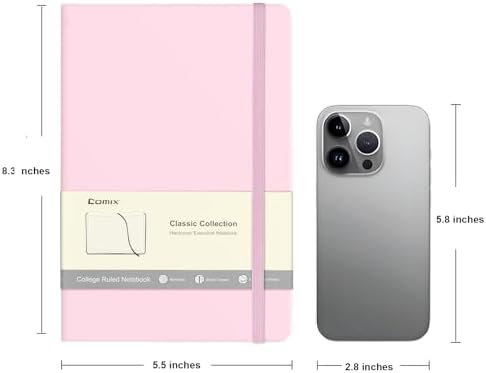 Comix Lined Journal Notebook for Women Men, Journaling Notebooks for Office School Home, Pink, 240 Pages, 5.5" x 8.3", College Ruled, A5, Hardcover (Pack of 3) - Image 2