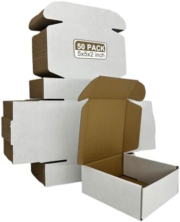 Small Shipping Boxes 5x5x2, Set of 50, White Corrugated Cardboard Box Mailer (YD552-50W) by SZYANGDA