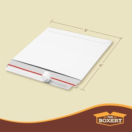 The Boxery White Flat Photo/Document Mailer Envelopes with Peel & Seal Closure-(200 Pack) 6 inch x 6 inch Stay Flat Cardboard Ridgid Mailers - Image 2