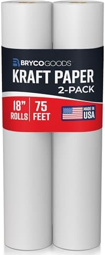 Bryco Goods Kraft Paper Roll - 18” x 75’ (900”) - Pack of 2 - White Easel Paper for Drawing, Painting, Arts & Crafts, Bulletin Boards, and Gift Wrapping - Made in the USA by BrycoGoods