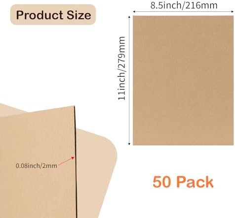 Calenzana 50 Pack 8.5x11 Inch Brown Corrugated Cardboard Sheets Flat Cardboard Sheets for Packing Mailing Dividers and DIY Crafts - Image 2