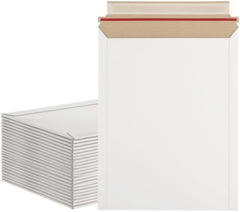 100 Pack 9.5x12 Inch Rigid Mailers, Self Seal Photo Document Mailer Cardboard Mailing Envelopes Stay Flat Mailers for CD, Photos, Document, Pictures, Papers, Files, White by FVIEXE