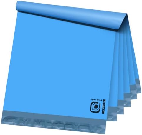 POLYSELLS 100 pcs 10x13 Inches Blue Poly Mailers Shipping Envelopes, Strong Adhesive Sealing, Waterproof, and Tear-resistant Postal Mailing Bags for Clothing, Books, and Accessories by POLYSELLS