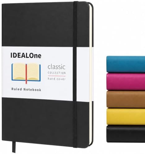 IDEALOne Hardcover Journal Lined–A5 (5.7x8), College Ruled Journaling Notebooks,160 pages, 100GSM Thick Paper, Journal for Women, Men, Teens - Black by IDEALOne