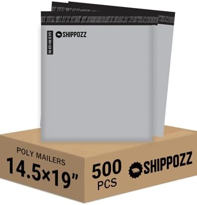 Shippozz 14.5x19 Poly Mailers 500 Pack, Durable Waterproof Polymailers for Shipping Clothes, Self Seal Mailing Bags for Small Business Packaging Supplies, Mailing Envelopes for Books, and Accessories by Shippozz