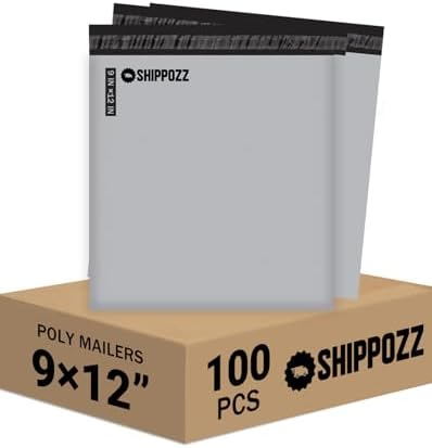 Shippozz 9x12 Poly Mailers 100 Pack, Durable Waterproof Polymailers for Shipping Clothes, Self Seal Mailing Bags for Small Business Packaging Supplies, Mailing Envelopes for Books, and Accessories by Shippozz