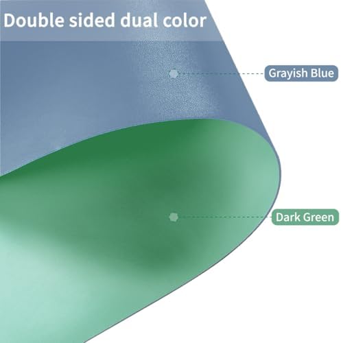 Leather Desk Mat,1.8mm Thick,17x60 Inch Desk Cover,Desk Protector Mat,Dresser Cover Top,Faux Leather Table Cover,Side Table Cover,Office Desk Cover(Grayish Blue+Dark Green,17x60) - Image 2